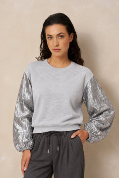 Sweater Jara - Contrast Sleeve | Light Grey Melange