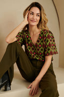 Blouse Naila | Green Pink Aztec