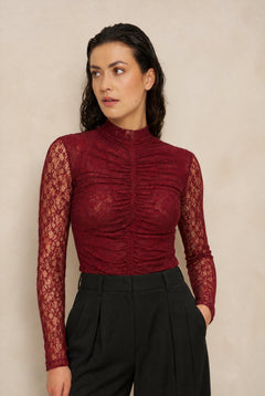 Top Kaye - Gathered Lace | Burgundy