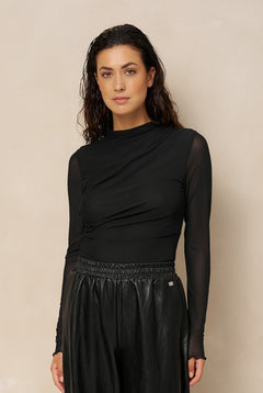 Top Jolien - Draped Mesh | Black
