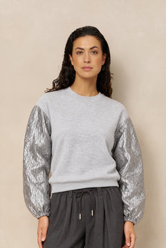 Sweater Jara - Contrast Sleeve | Light Grey Melange